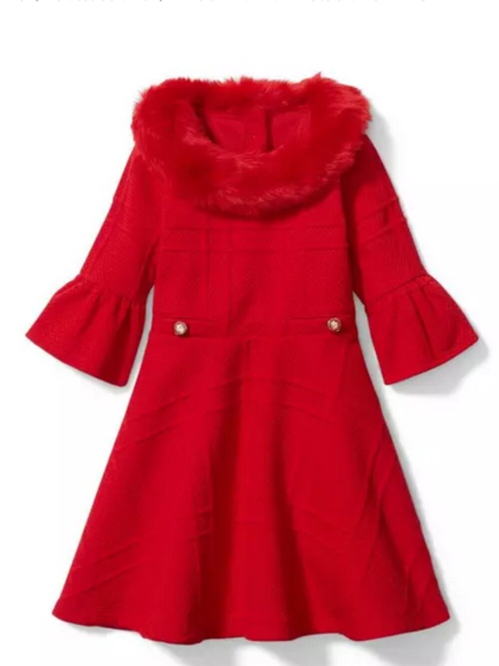JANIE AND JACK Red Bell-Sleeve Faux Fur Collar Jacquard Dress 12